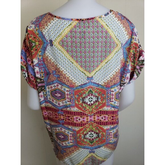 Papillon Boho Top Womens Large Aztec Ethnic Scarf Print Short Sleeve Raindrop - Picture 3 of 9